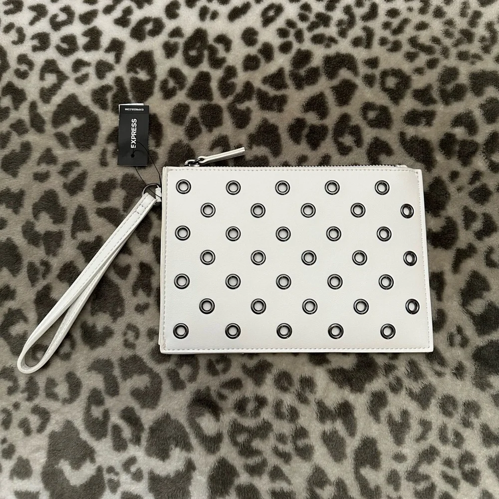Express Grommet Embellished Wristlet Purse in White